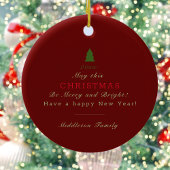 Rustieke Kerstmis gespeeld Rode Monogram Naam Vaka Keramisch Ornament