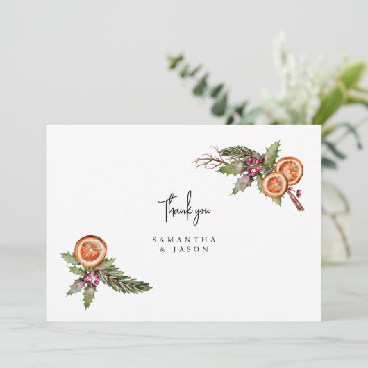 Rustieke Kerstmis Groen Spice Bruiloft Bedankkaart (Staand voorkant)