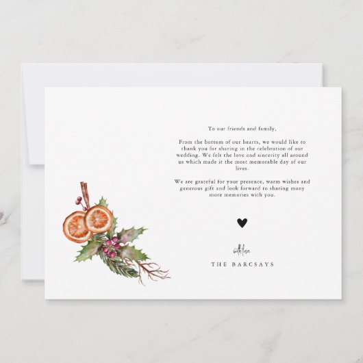 Rustieke Kerstmis Groen Spice Bruiloft Bedankkaart (Achterkant)