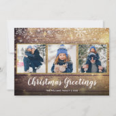 Rustieke Kerstmis Groeten Land Hout 3 Foto Feestdagenkaart (Voorkant)