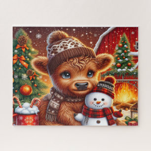 Rustieke Kerstmis Hoogland Koe Jigsaw Puzzel
