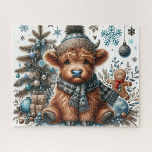 Rustieke Kerstmis Hoogland Koe Jigsaw Puzzel