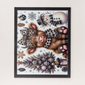 Rustieke Kerstmis Hoogland Koe Jigsaw Puzzel (Verticaal)