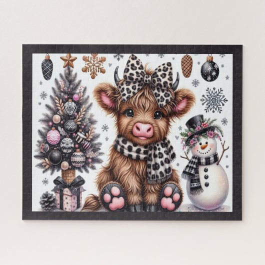 Rustieke Kerstmis Hoogland Koe Jigsaw Puzzel (Horizontaal)