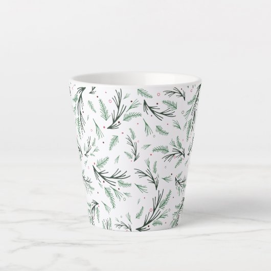 Rustieke Kerstmis Pine Tree Branch Patroon Vakanti Latte Mok (Voorkant)
