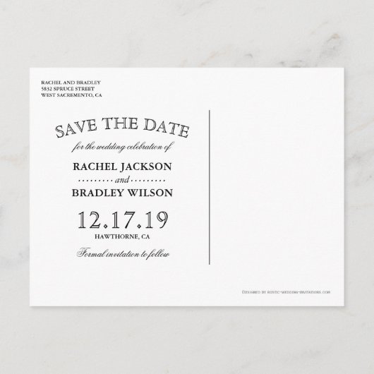 Rustieke Kerstmis Winter Bruiloft Save the Date Aankondigingskaart (Achterkant)