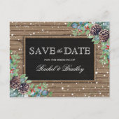 Rustieke Kerstmis Winter Bruiloft Save the Date Aankondigingskaart (Voorkant)