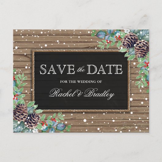 Rustieke Kerstmis Winter Bruiloft Save the Date Aankondigingskaart (Voorkant)