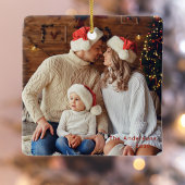 Rustieke Kerstmis Winter Reindeer Foto Keramisch Ornament