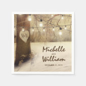 Rustieke Kerstmis Winterboom Twinkellichtjes Servet (Voorkant)