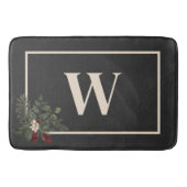 Rustieke Kerstmis Zwart & Cream Monogram Pine Badmat (Voorkant)