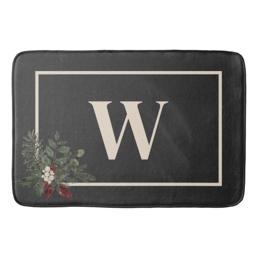 Rustieke Kerstmis Zwart & Cream Monogram Pine Badmat (Voorkant)