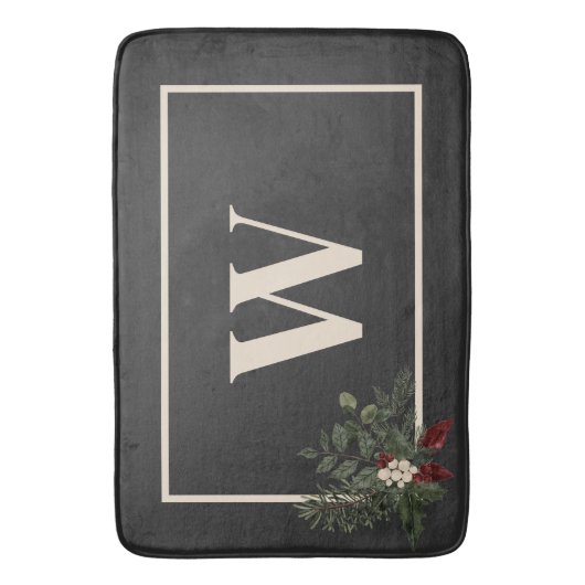 Rustieke Kerstmis Zwart & Cream Monogram Pine Badmat (Voorkant Verticaal)