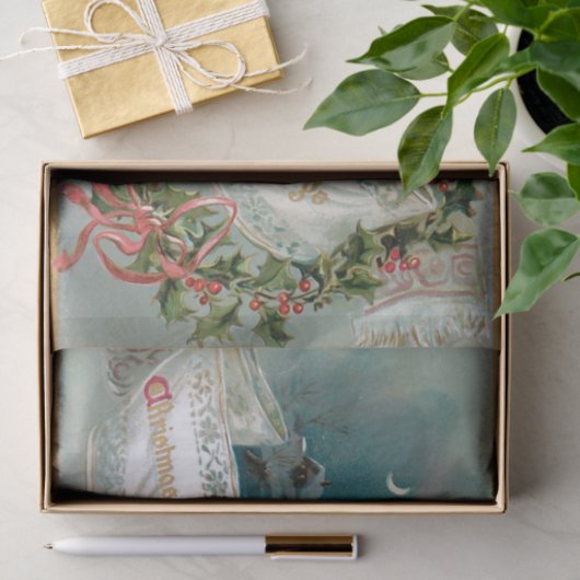 Rustieke Kerstmisbanner w/Bell, Lint & Holly Tissuepapier (Geschenk)