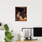 Rustieke Kerstmiskerststal Vreedzame Scène Vakanti Poster (Thuiskantoor)