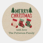 Rustieke Kerstmutsen Vakantie Ronde Sticker (Voorkant)
