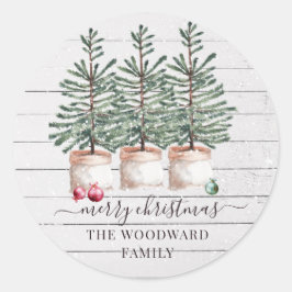 Rustieke kerstnaam ronde sticker