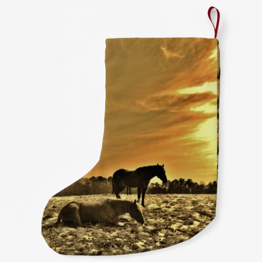 Rustieke kerstpaarden in de sneeuw Gepersonaliseer Kleine Kerstsok (Achterkant)