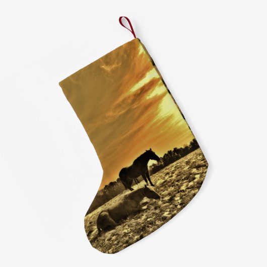 Rustieke kerstpaarden in de sneeuw Gepersonaliseer Kleine Kerstsok (Achterkant (Hangend))