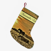 Rustieke kerstpaarden in de sneeuw Gepersonaliseer Kleine Kerstsok (Voorkant (Hangend))