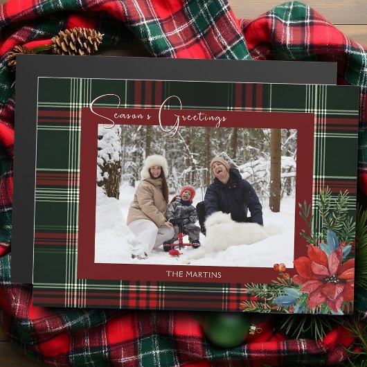Rustieke kerstplaid w / Poinsettia & Pine Foto