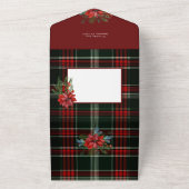 Rustieke kerstplaid w / Poinsettia & Pine Foto All In One Uitnodiging (Buitenkant)