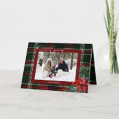 Rustieke kerstplaid w / Poinsettia & Pine Foto Feestdagen Kaart (Voorkant)