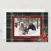 Rustieke kerstplaid w / Poinsettia & Pine Foto Feestdagenkaart (Voorkant)