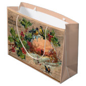 Rustieke kerstscène op verweerd hout groot cadeauzakje (Achterkant Gekanteld)