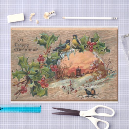 Rustieke kerstscène op verweerd hout tissuepapier (Craft)