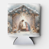 Rustieke kerststal met winterbloemen blikjeskoeler (Voorkant)