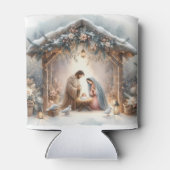 Rustieke kerststal met winterbloemen blikjeskoeler (Achterkant)