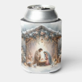 Rustieke kerststal met winterbloemen blikjeskoeler (Blikje Achterkant)