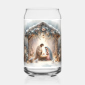 Rustieke kerststal met winterbloemen blikvorm glas (Achterkant)
