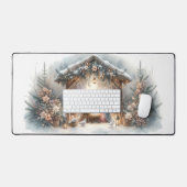 Rustieke kerststal met winterbloemen bureaumat (Keyboard & Muis)