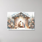 Rustieke kerststal met winterbloemen canvas afdruk (Voorkant)