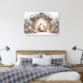 Rustieke kerststal met winterbloemen canvas afdruk (Insitu (Slaapkamer))