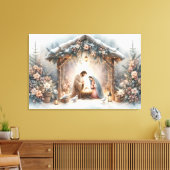 Rustieke kerststal met winterbloemen canvas afdruk (Insitu (Woonkamer))