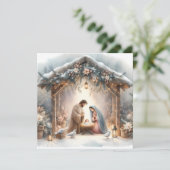 Rustieke kerststal met winterbloemen Kaart (Staand voorkant)