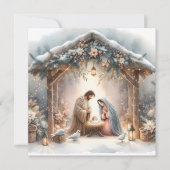 Rustieke kerststal met winterbloemen Kaart (Voorkant)