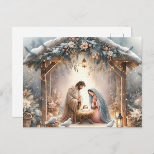 Rustieke kerststal met winterbloemen Kaart (Voorkant / Achterkant)