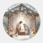 Rustieke kerststal met winterbloemen magneet (Voorkant)