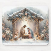 Rustieke kerststal met winterbloemen muismat (Voorkant)