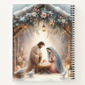 Rustieke kerststal met winterbloemen notitieboek (Achterkant)