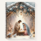 Rustieke kerststal met winterbloemen notitieboek (Voorkant)