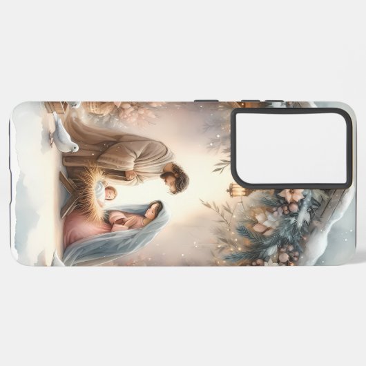 Rustieke kerststal met winterbloemen samsung galaxy hoesje (Achterkant horizontaal)