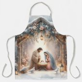 Rustieke kerststal met winterbloemen schort (Voorkant)