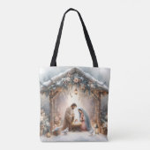 Rustieke kerststal met winterbloemen tote bag (Achterkant)