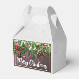 Rustieke Kersttafel met dennen en sneeuw Bedankdoosjes