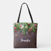 Rustieke Kersttafel met dennen en sneeuw Tote Bag (Achterkant)